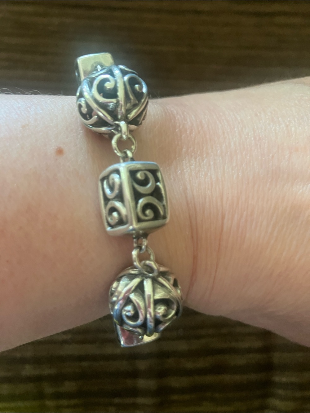 Brighton adjustable Sterling Silver Filigree Charm Bracelet - Silver